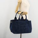 PRADA Canapa MM Hand Bag Denim Blue Gold Auth ep14070A-25