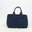 PRADA Canapa MM Hand Bag Denim Blue Gold Auth ep14070A-12