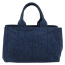 PRADA Canapa MM Hand Bag Denim Blue Gold Auth ep14070A-2