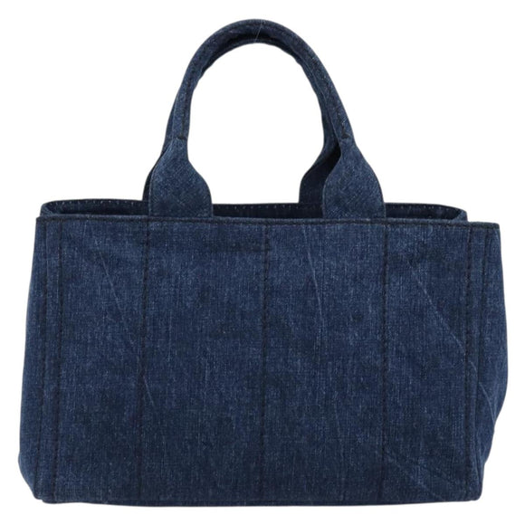 PRADA Canapa MM Hand Bag Denim Blue Gold Auth ep14070A