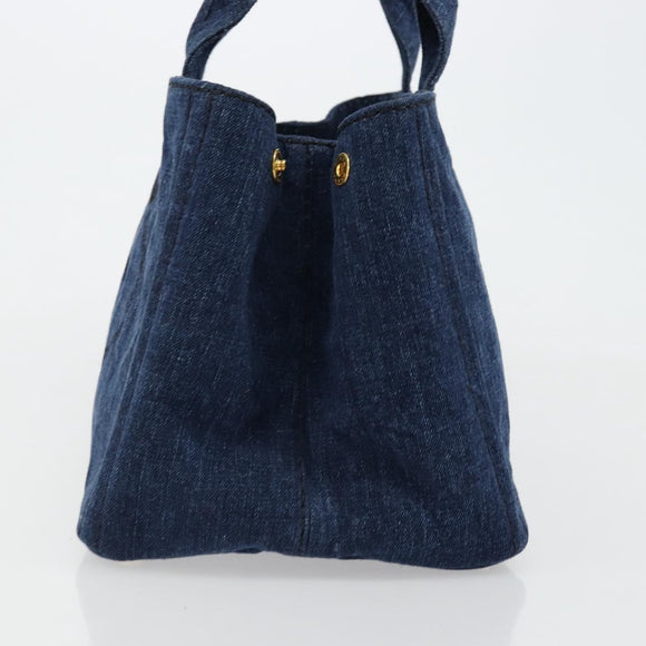 PRADA Canapa MM Hand Bag Denim Blue Gold Auth ep14070A