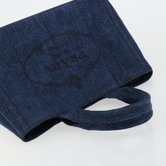 PRADA Canapa MM Hand Bag Denim Blue Gold Auth ep14070A
