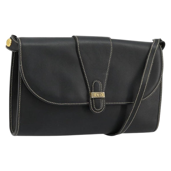 Christian Dior Shoulder Bag Leather Black Gold Auth ep14089