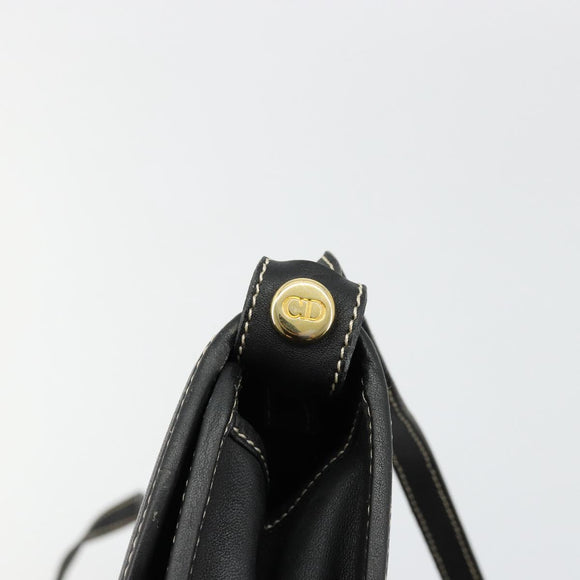 Christian Dior Shoulder Bag Leather Black Gold Auth ep14089