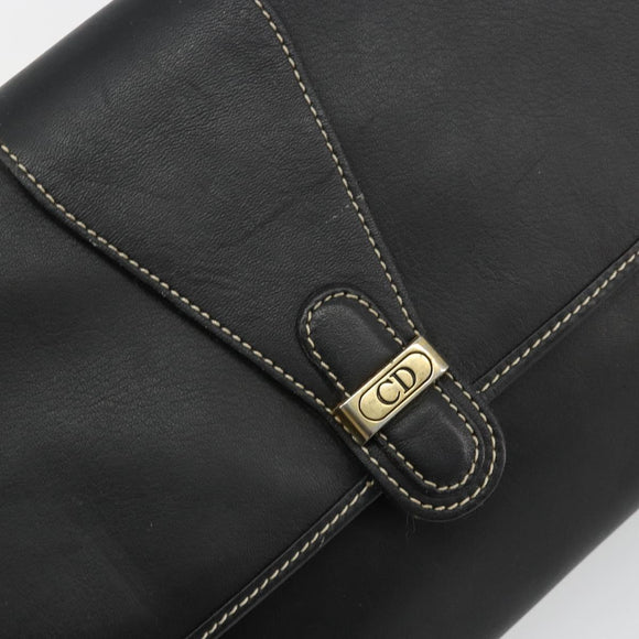 Christian Dior Shoulder Bag Leather Black Gold Auth ep14089