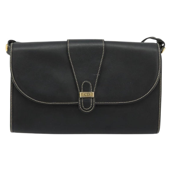 Christian Dior Shoulder Bag Leather Black Gold Auth ep14089
