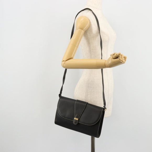 Christian Dior Shoulder Bag Leather Black Gold Auth ep14089