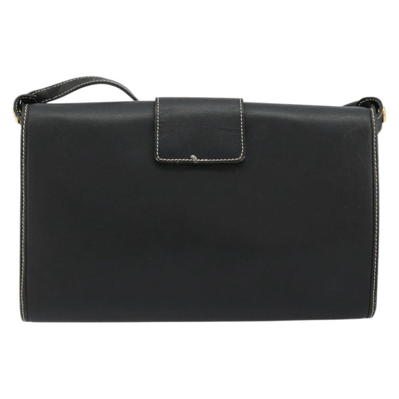 Christian Dior Shoulder Bag Leather Black Gold Auth ep14089