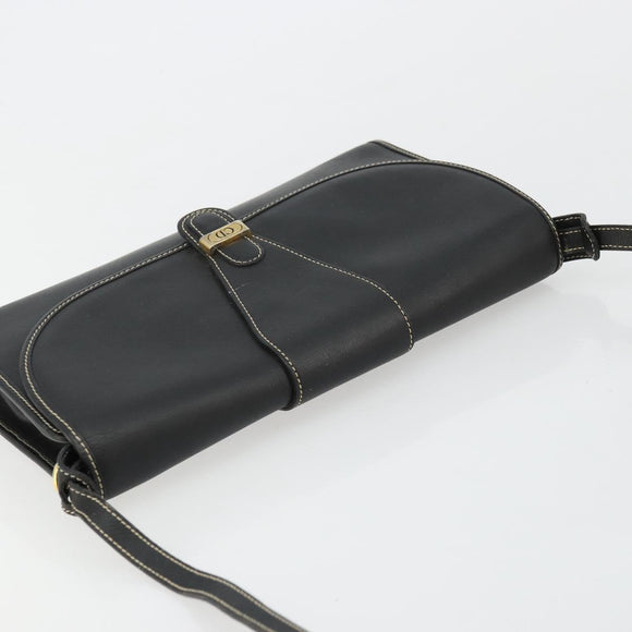 Christian Dior Shoulder Bag Leather Black Gold Auth ep14089