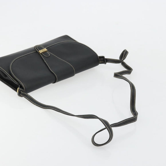 Christian Dior Shoulder Bag Leather Black Gold Auth ep14089