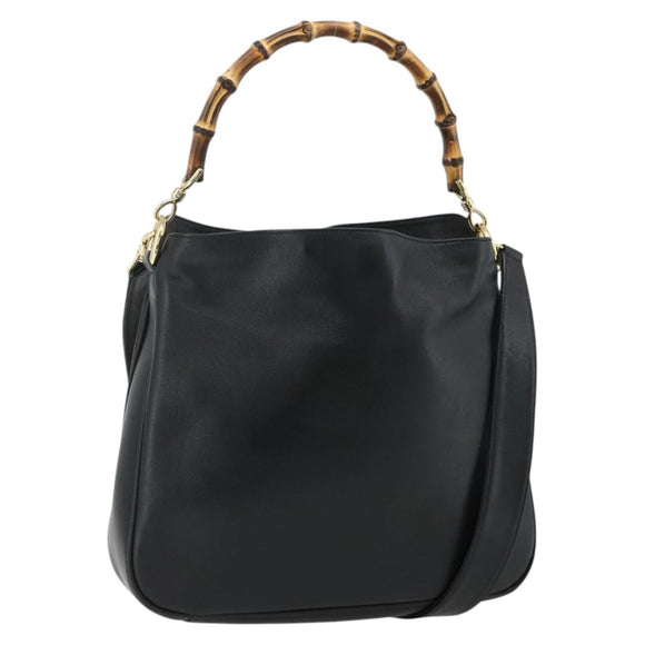 GUCCI Bamboo Shoulder Bag Leather 2way Black Gold 001 1998 1638 Auth ep14094