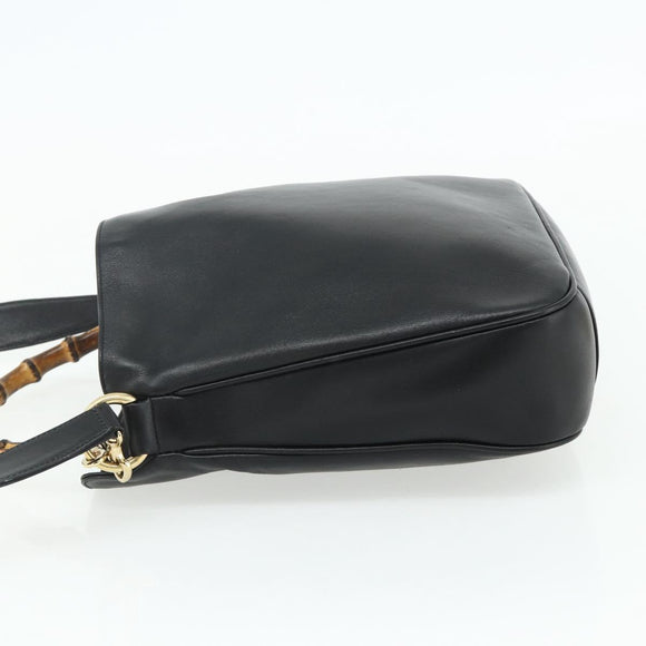 GUCCI Bamboo Shoulder Bag Leather 2way Black Gold 001 1998 1638 Auth ep14094