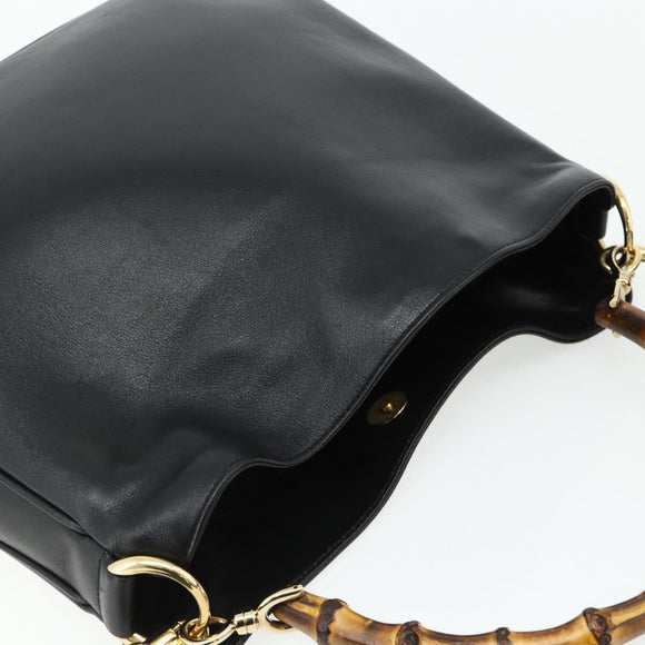 GUCCI Bamboo Shoulder Bag Leather 2way Black Gold 001 1998 1638 Auth ep14094