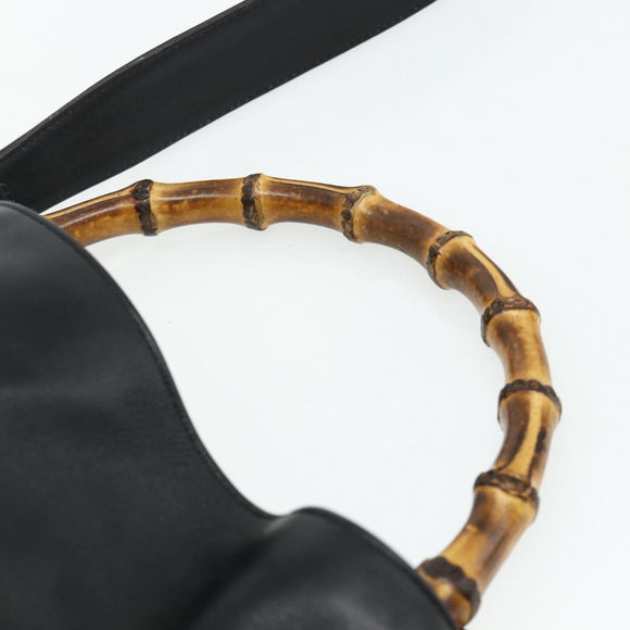 GUCCI Bamboo Shoulder Bag Leather 2way Black Gold 001 1998 1638 Auth ep14094