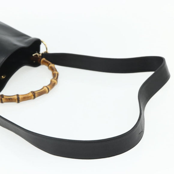 GUCCI Bamboo Shoulder Bag Leather 2way Black Gold 001 1998 1638 Auth ep14094