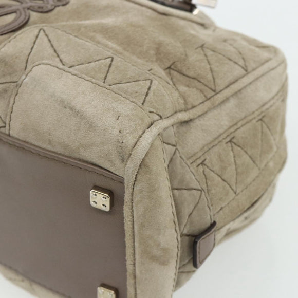 LOEWE Anagram Americana 28 Hand Bag Suede Beige Silver Auth ep14101A