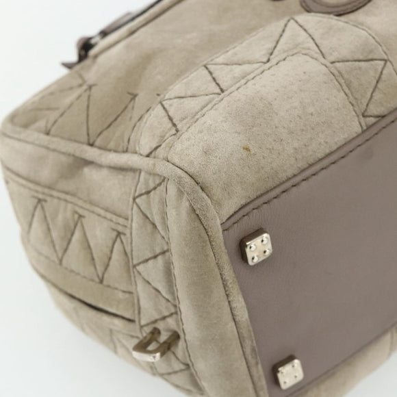 LOEWE Anagram Americana 28 Hand Bag Suede Beige Silver Auth ep14101A