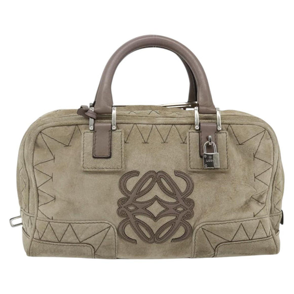LOEWE Anagram Americana 28 Hand Bag Suede Beige Silver Auth ep14101A