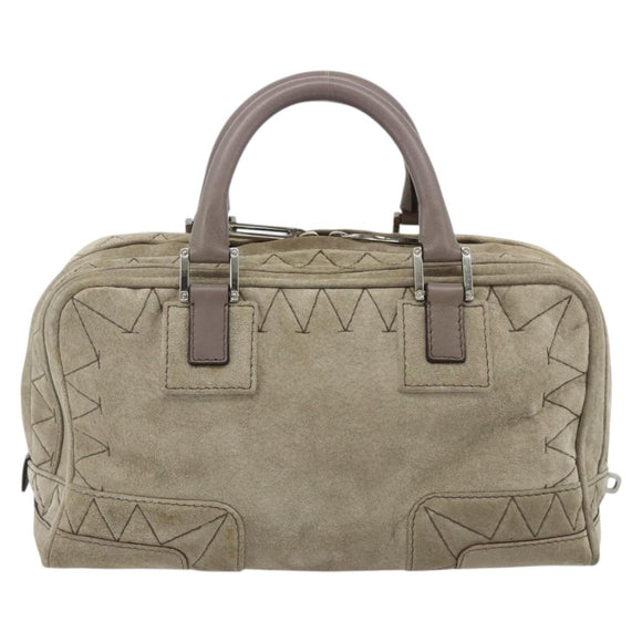 LOEWE Anagram Americana 28 Hand Bag Suede Beige Silver Auth ep14101A