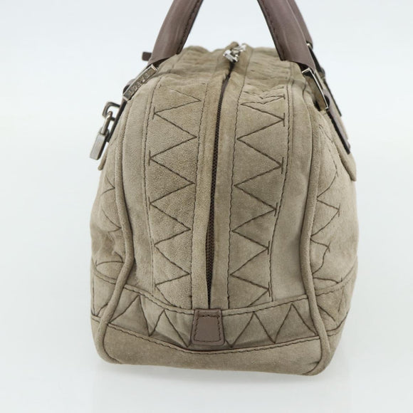 LOEWE Anagram Americana 28 Hand Bag Suede Beige Silver Auth ep14101A