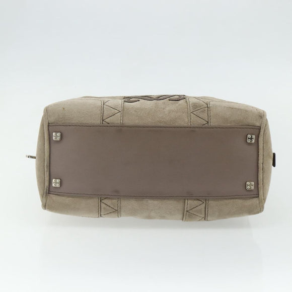 LOEWE Anagram Americana 28 Hand Bag Suede Beige Silver Auth ep14101A