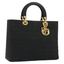 Christian Dior Canage Lady Dior Hand Bag Nylon Black Gold Auth ep14110-1