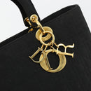 Christian Dior Canage Lady Dior Hand Bag Nylon Black Gold Auth ep14110-10