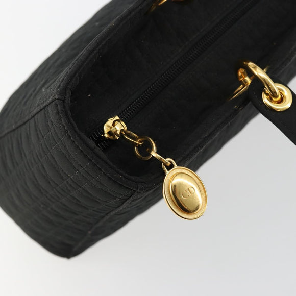 Christian Dior Canage Lady Dior Hand Bag Nylon Black Gold Auth ep14110
