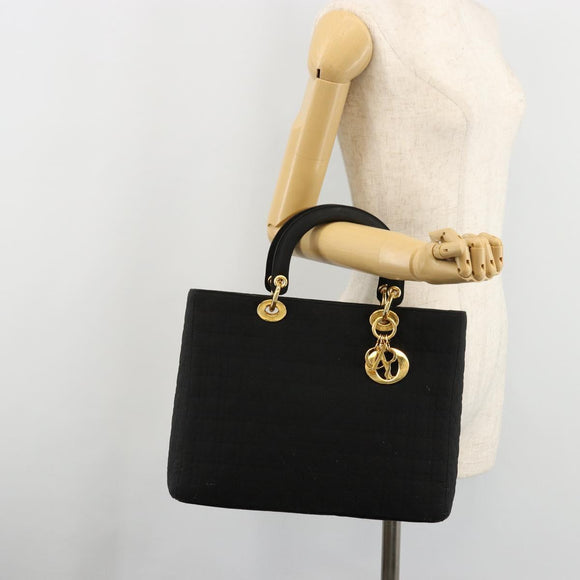 Christian Dior Canage Lady Dior Hand Bag Nylon Black Gold Auth ep14110