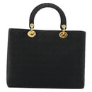 Christian Dior Canage Lady Dior Hand Bag Nylon Black Gold Auth ep14110-2