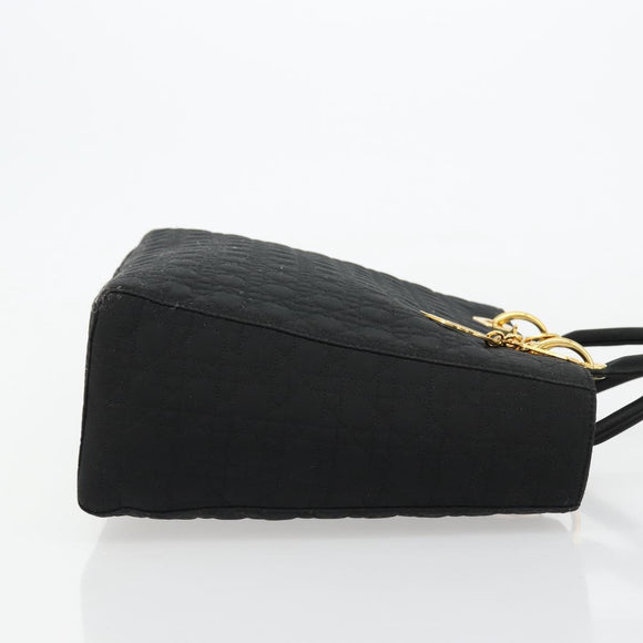 Christian Dior Canage Lady Dior Hand Bag Nylon Black Gold Auth ep14110