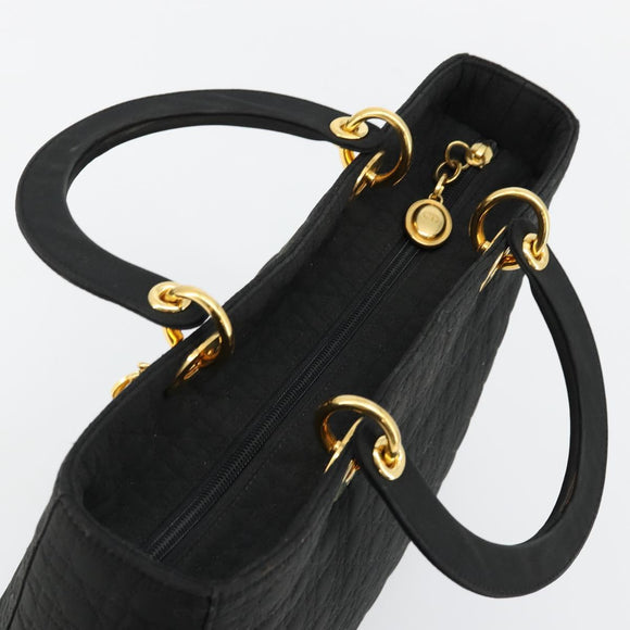 Christian Dior Canage Lady Dior Hand Bag Nylon Black Gold Auth ep14110