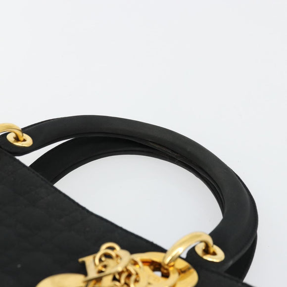 Christian Dior Canage Lady Dior Hand Bag Nylon Black Gold Auth ep14110