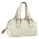 GUCCI Bamboo Boston Bag Leather White Gold 154376 Auth ep14116-1