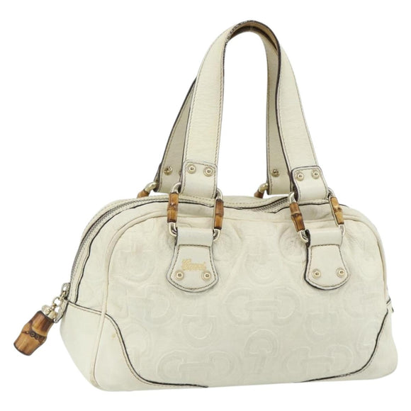 GUCCI Bamboo Boston Bag Leather White Gold 154376 Auth ep14116