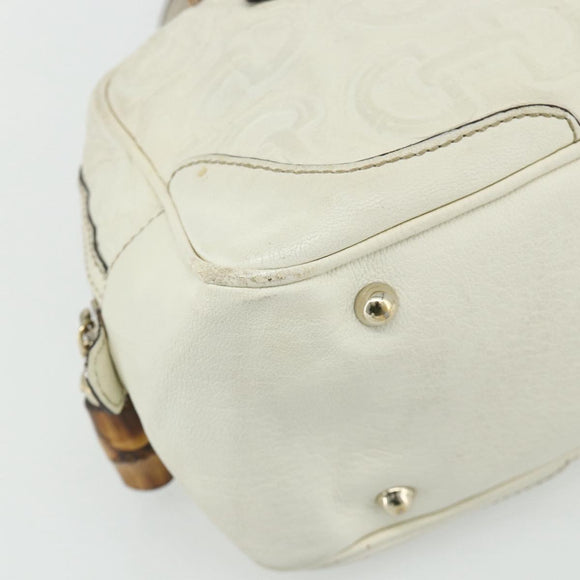 GUCCI Bamboo Boston Bag Leather White Gold 154376 Auth ep14116