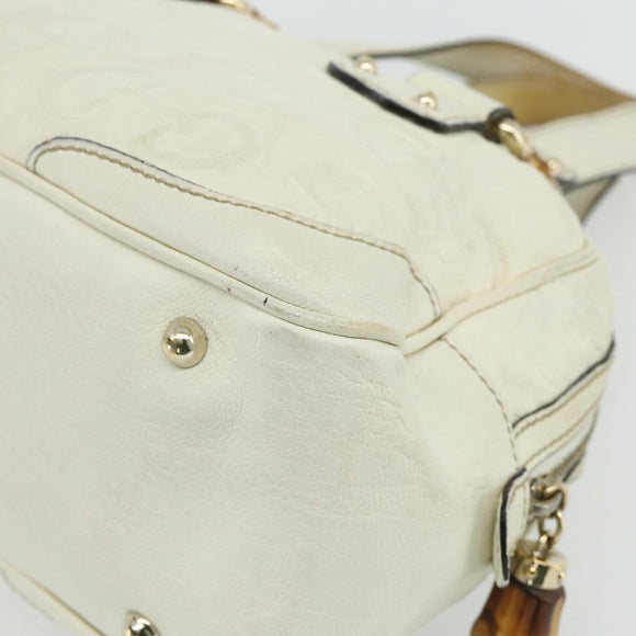 GUCCI Bamboo Boston Bag Leather White Gold 154376 Auth ep14116