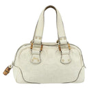 GUCCI Bamboo Boston Bag Leather White Gold 154376 Auth ep14116-13