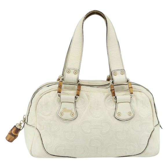GUCCI Bamboo Boston Bag Leather White Gold 154376 Auth ep14116