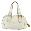 GUCCI Bamboo Boston Bag Leather White Gold 154376 Auth ep14116-2