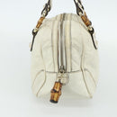 GUCCI Bamboo Boston Bag Leather White Gold 154376 Auth ep14116-3