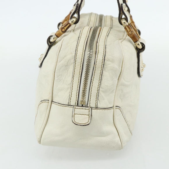 GUCCI Bamboo Boston Bag Leather White Gold 154376 Auth ep14116