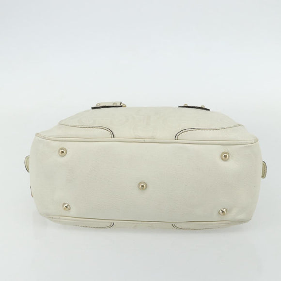 GUCCI Bamboo Boston Bag Leather White Gold 154376 Auth ep14116
