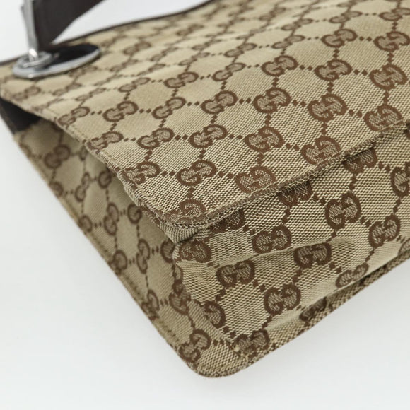 GUCCI GG Canvas Shoulder Bag Beige Silver 120841 Auth ep14120