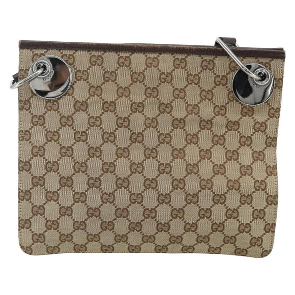 GUCCI GG Canvas Shoulder Bag Beige Silver 120841 Auth ep14120
