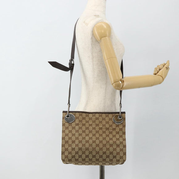 GUCCI GG Canvas Shoulder Bag Beige Silver 120841 Auth ep14120