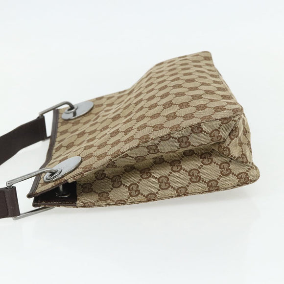 GUCCI GG Canvas Shoulder Bag Beige Silver 120841 Auth ep14120