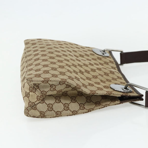 GUCCI GG Canvas Shoulder Bag Beige Silver 120841 Auth ep14120