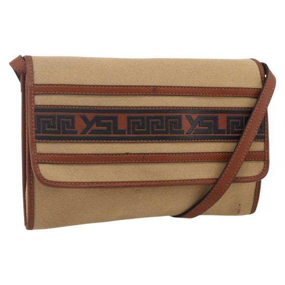SAINT LAURENT Shoulder Bag Canvas Beige Gold Auth ep14127