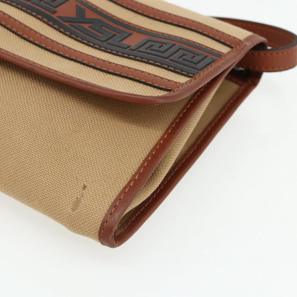 SAINT LAURENT Shoulder Bag Canvas Beige Gold Auth ep14127
